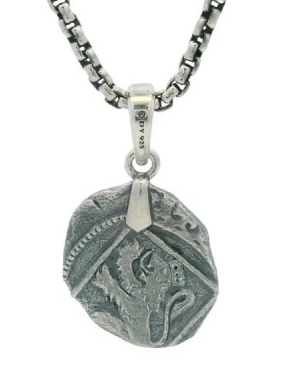 David Yurman Rare 925 Sterling Silver Shipwreck Coin Amulet Pendant Box Chain 22